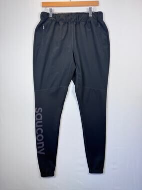 Saucony Mens Running Pants Medium Black Hard To Find Zip Pocket Training Jogger